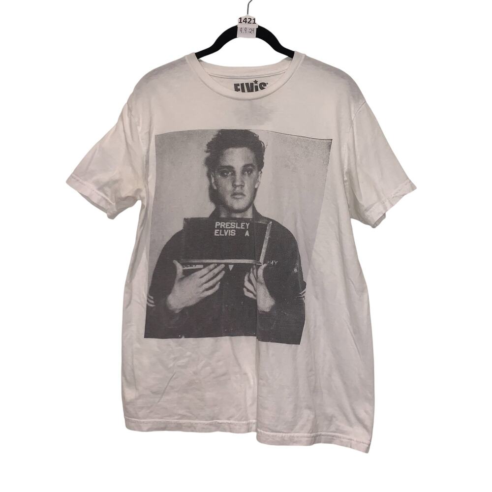 Elvis T-shirt, Casual, White Tee, Elvis, L, White, Gray, Black